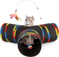 Tempcore Cat Tunnel for Indoor Cats, 3 Way Collapsible Pet Play Tunnel with Teaser Wand, Peek Holes & Hanging Ball, Interactive Tube for Kittens & Rabbits, Black & Rainbow by Tempcore