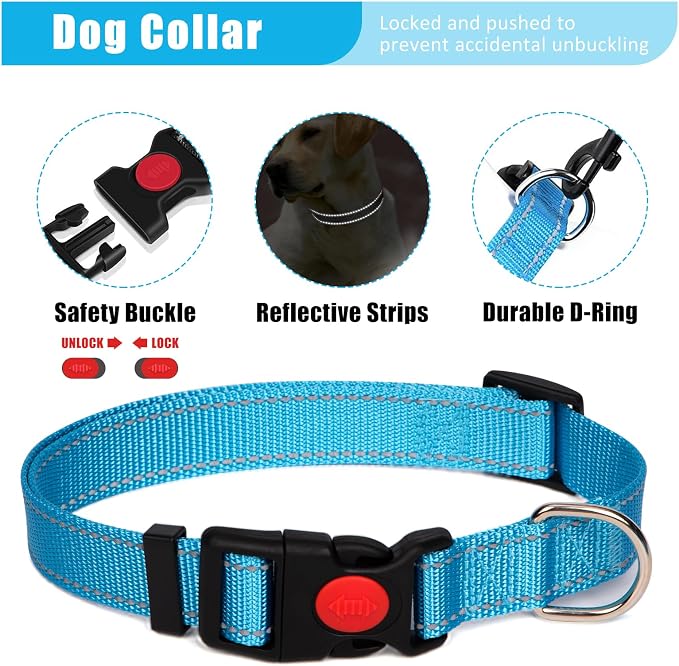 No Pull Dog Harness Adjustable Collar & Leash Set - Dog Halter Harnesses Collapsible Bowls & Poop Bag Dispenser Muzzle ID Tags Toys Fits Small Medium Large Dogs (Blue-L) - Image 5