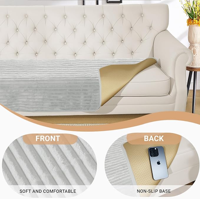 NAISI Couch Covers for Dogs Waterproof Flannel Striped Sofa Cover Pet Friendly Washable Dog Mat for Couch Anti Slip Sectional Sofa Slipcover Protector(1pc/35"x 63",Light Grey) - Image 6