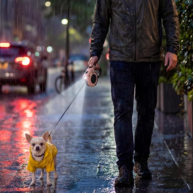 Retractable Dog Leash with USB Rechargeable Flashlight, Beige | 16FT Automatic Telescopic Tractor Dog Leash, Durable ABS Case and Comfort Grip, Designed for Small Medium Dogs Up to 30lbs - Image 7