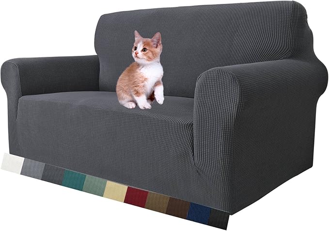 MAXIJIN Stretch Loveseat Sofa Slipcovers 1 piece Love Seat Couch Covers for 2 Cushion Couch Non Slip Sofa Cover Washable Dog Cat Proof Furniture Protector Pet Friendly (Loveseat, Gray) by MAXIJIN