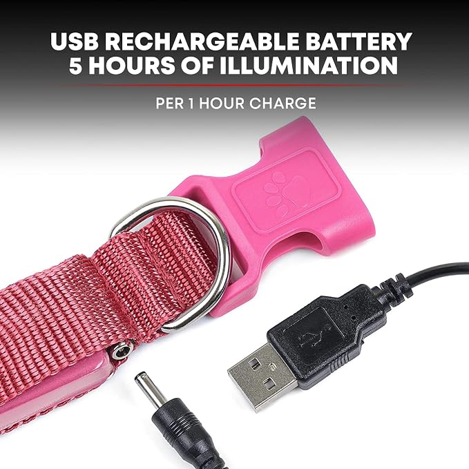 ILLUMISEEN LED Dog Collar USB Rechargeable - Bright & High Visibility Lighted Glow Collar for Pet Night Walking - Weatherproof, in 6 Colors & 6 Sizes (Pink Small) - Image 5