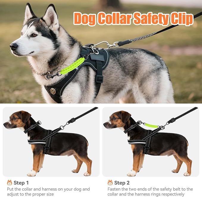 Dog Collar Safety Clip, Collar Companion, Handmade Backup Safety Strap, Double-Ended Clip Leash Connector, Suitable for Dog Harnesses, Prong, Pinch Collars (Fluoro Green, 1 Pack) - Image 2