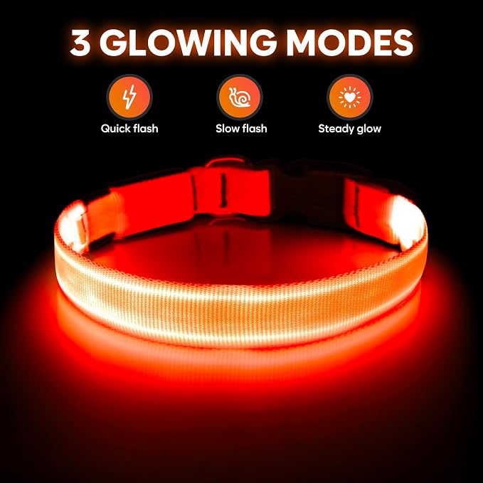 Illumifun LED Dog Collar, Adjustable Light Up Dog Collars, USB Rechargeable Water-Resistant Glowing Safety Collar Light (Orange, Small) - Image 2