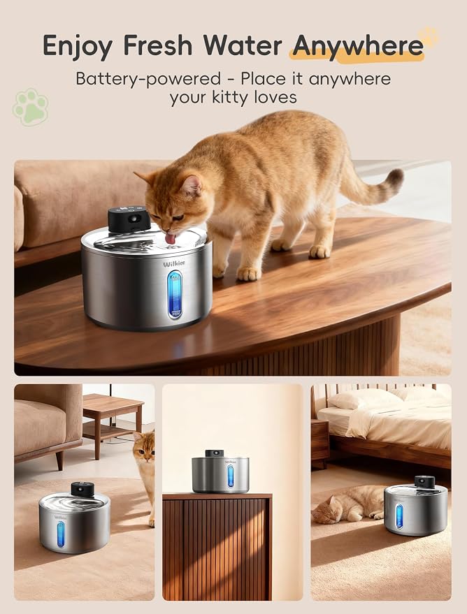 Stainless Steel Cat Water Fountain, Cordless Fountain for Cat & Dogs Indoor | 135fl.oz/4L Capacity, 4000mAh Battery, ultra-quiet - Image 2