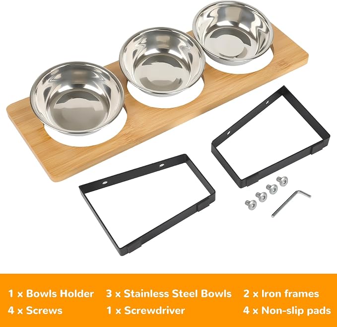 Elevated Cat Bowls with 3 Stainless Steel, 15° Tilted Raised Cat Bowl Set, for Indoor Cats for Small Cats and Puppies Pet Bowls with Stand - Image 4