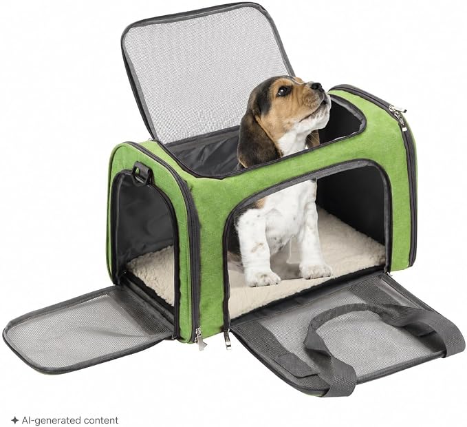 Mr. Pen- Pet Carrier, 17.5" x 11.2" x 11.5", Medium Size, Green | Portable Travel Carrier for Small Pets, Cats & Small Dogs, Breathable Mesh, Safety Inner Leash - Image 7