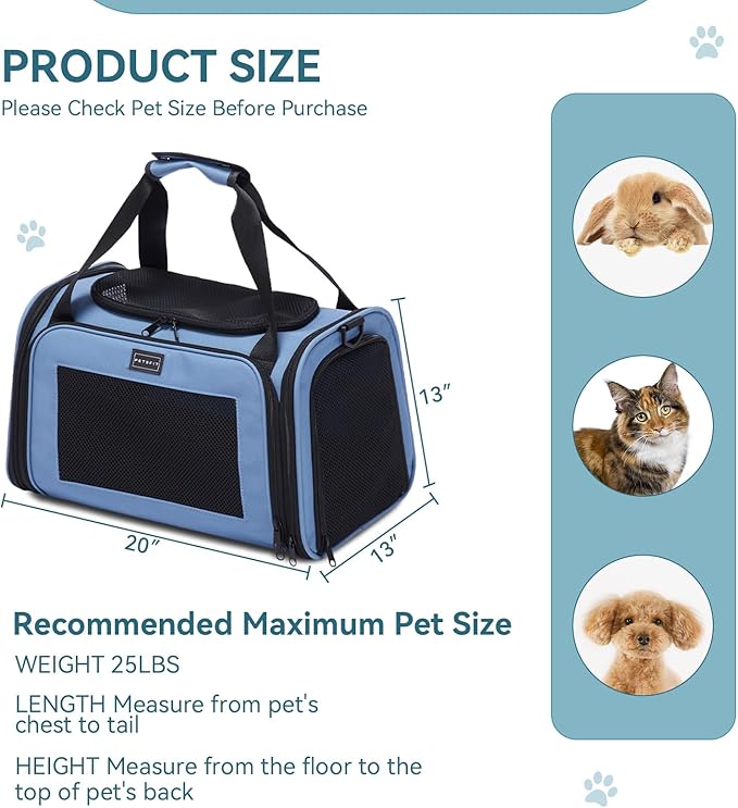 PETSFIT Dog Carrier for Small Dogs, Large, Blue | Soft-sided Pet Carrier, Safety leash included, For Pets Up to 25 Lbs - Image 5