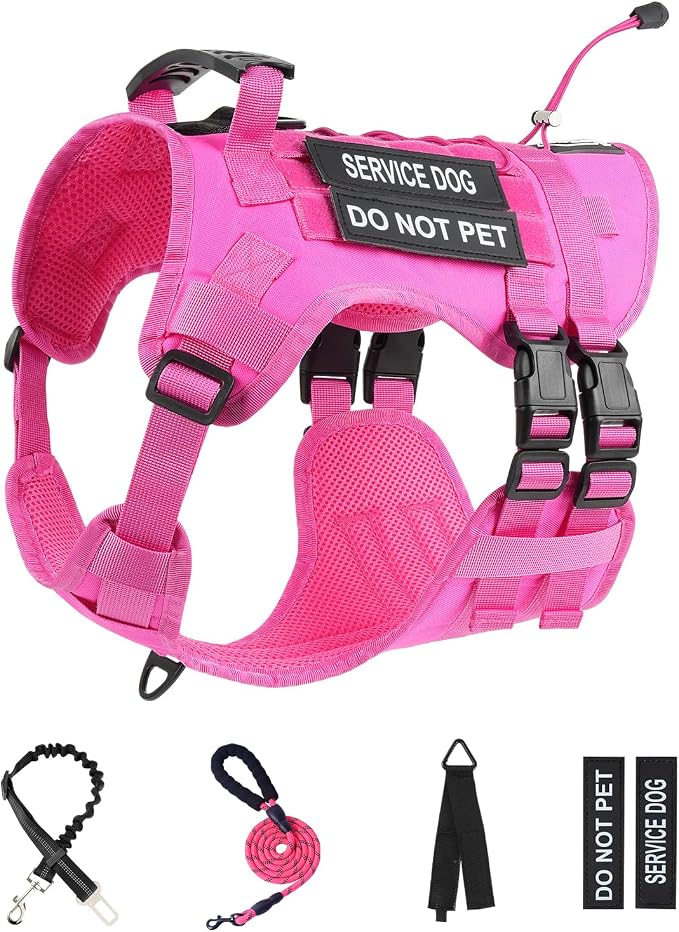 No Pull Tactical Dog Harness for Large Dogs, Service Dog Vest, XL, Pink | Tactical Dog Vest Harness and Leash Set, Adjustable Military Service Dog Harness with Handle for Medium Large Dogs - Image 6