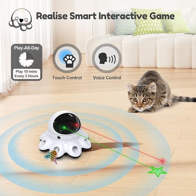 ORSDA Cat Laser Toy, 2-in-1 Interactive Automatic Motion Activated Moving 8 Holes Whack A Mole Feather, USB Rechargeable Electronic Smart Sensor Kitten Toys for Indoor Exercise - Image 5