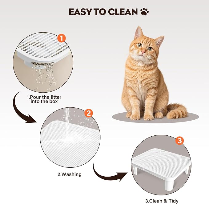 Cat Step Ramp Adjustable Litter Box Step with Filter Function, White | Elevated Double Layer Litter Box Ramp for Kitten & Old Cats, Easy Cleaning Litter Box Step Stool for Automatic Cat Litter Box - Image 6