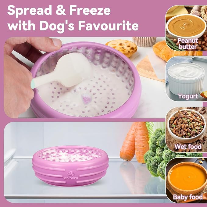 Dog Lick Bowl, Animire Freeze Lick Mat for Dogs, Non-Slip Slow Feeder Licking Bowl Enrichment Treat for Distraction Anxiety Relief, Food Grade Silicone, Dishwasher Safe(Pastel Purple,L) - Image 4