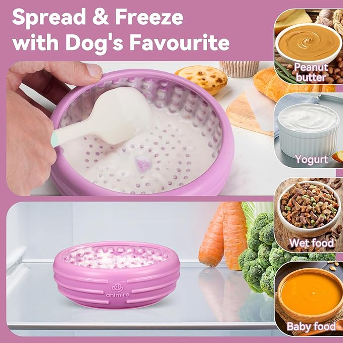 Dog Lick Bowl, Animire Freeze Lick Mat for Dogs, Non-Slip Slow Feeder Licking Bowl Enrichment Treat for Distraction Anxiety Relief, Food Grade Silicone, Dishwasher Safe(Pastel Purple,S) - Image 4