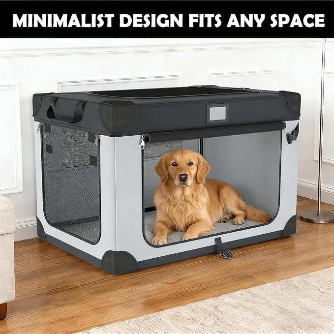 42 Inch Foldable Dog Travel Crate Black&White for Home and Car Use | Waterproof and Easy to Clean，Home & Car Use，Soft Blanket and Foldable Bowl,Storage Bag,Signature Card,Portable for Camping - Image 7