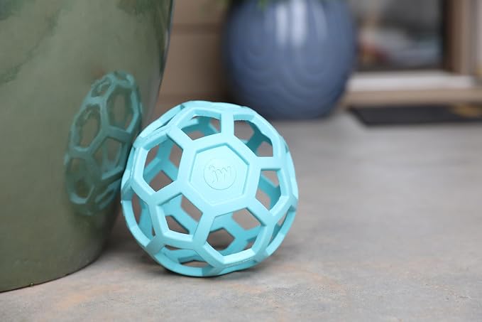 JW Pet HOL-ee Roller Dog Puzzle Ball, Large 5.5in, Natural Rubber, Blue | Puzzle Ball Design Dog Toy for Interactive Play and Chasing Fun - Image 4