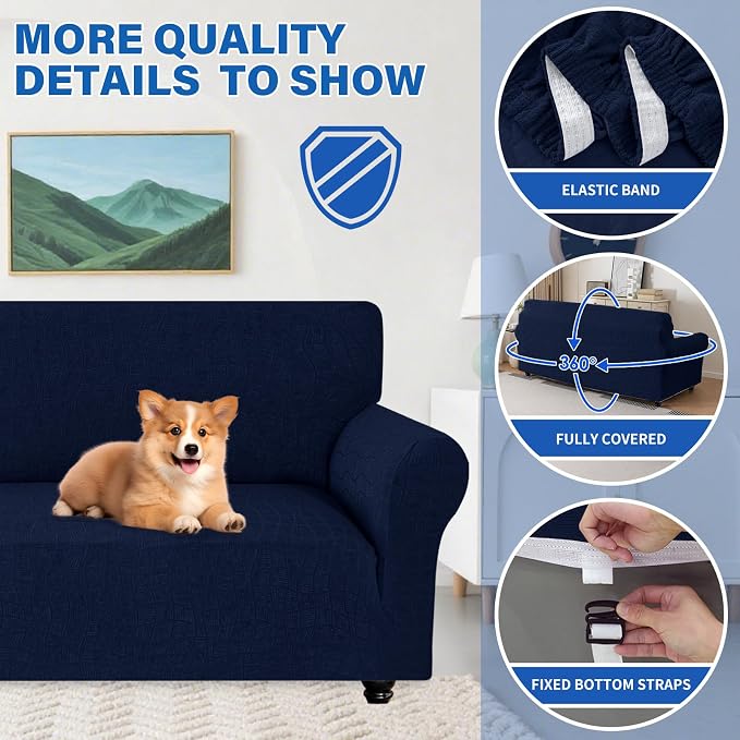 MAXIJIN Waterproof Oversized Couch Cover 4 Seater, 1 Piece Stretch Extra Large Sofa Covers with Non-Slip Elastic Bottom, Washable Furniture Protector for Dogs Pets (X-Large, Navy Blue) - Image 4