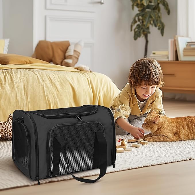 Cat Carrier Soft Up to 16 Lbs, Breathable Pet Travel Bag with Steel Frame | Lockable Zippers, Fits Small Dog, Kitten, and Rabbit,Medium Travel Carrying Case for Kennel Car Airline Transport，Black - Image 6