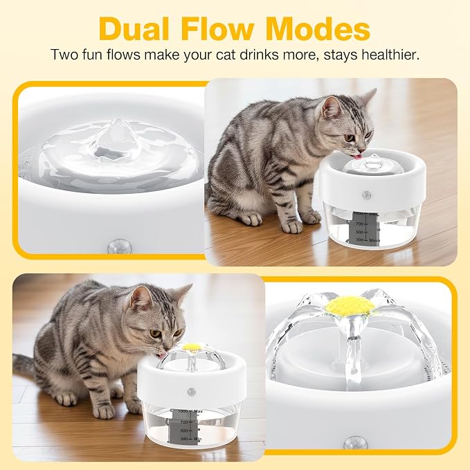 Cat Water Fountain, 1000ml Wireless Cat Water Fountain | Rechargeable Battery Operated,120° Wide-Angle Sensor, Automatic Pet Water Fountain with Quiet Pump for Cats/Dogs - Image 2