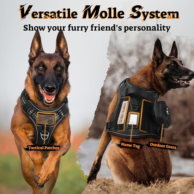 rabbitgoo Tactical Dog Harness for Large Dogs, No Pull Service Pet Vest | Military Molle System & Easy Control Handle, Adjustable and Reflective for Walking and Training, Black, X-Large - Image 8