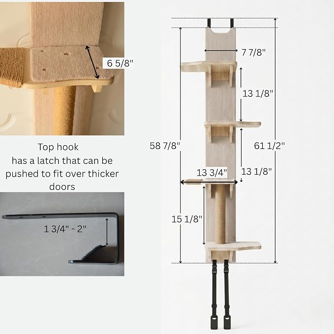 Over the Door Cat Tree Climber | Hanging Cat Wall Shelf with Felt Perches & Sisal Scratching Post | No Drill Cat Climbing Shelves & Window Perch for Cats Inside - Image 4