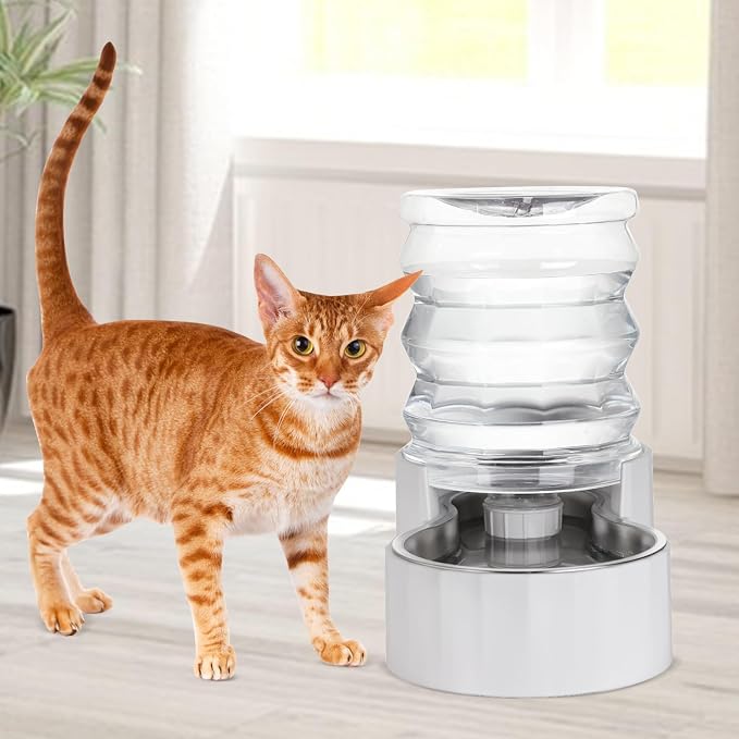 RIZZARI 4L Gravity Cat Water Dispenser: Filter-Free Compact Home Use | No Power Needed/Stainless Steel Bowl/Spill-Resistant Base/Perfect For Cats & Small Dogs/Easy Water Refill - Image 6