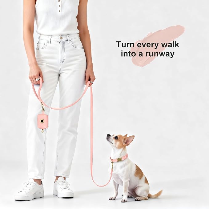 Didog PU Leather Dog Leash for Small Dogs, 5/8in x 5ft, Pink | Soft Grip Full Control, Easy Clean, Metal D-ring for Poop Bag Holder, Tangle-Free 360° Swivel Clasp, for Walking & Training - Image 2