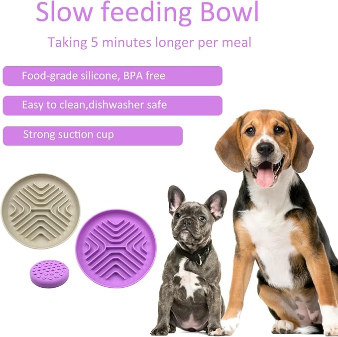 Slow Feeder Bowls for Dogs and Cats, 7.9inch Slow Down Bowl with Suction Cups, Puzzle Pet Bowls Non-Slip Design Dishwasher Microwave Safe 2PCS (Purple+Beige) - Image 4