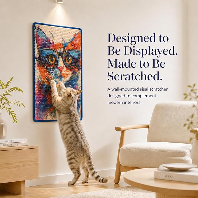 Art Sisal Cat Scratcher Mat, Cat Wall Scratchers for Indoor Cats | Wall Mounted Cat Scratcher, Natural Sisal, No-Drill Hook & Loop Setup, Floor or Wall Use, 23.6 x 15.7 Inch, Graffiti Cat - Image 8