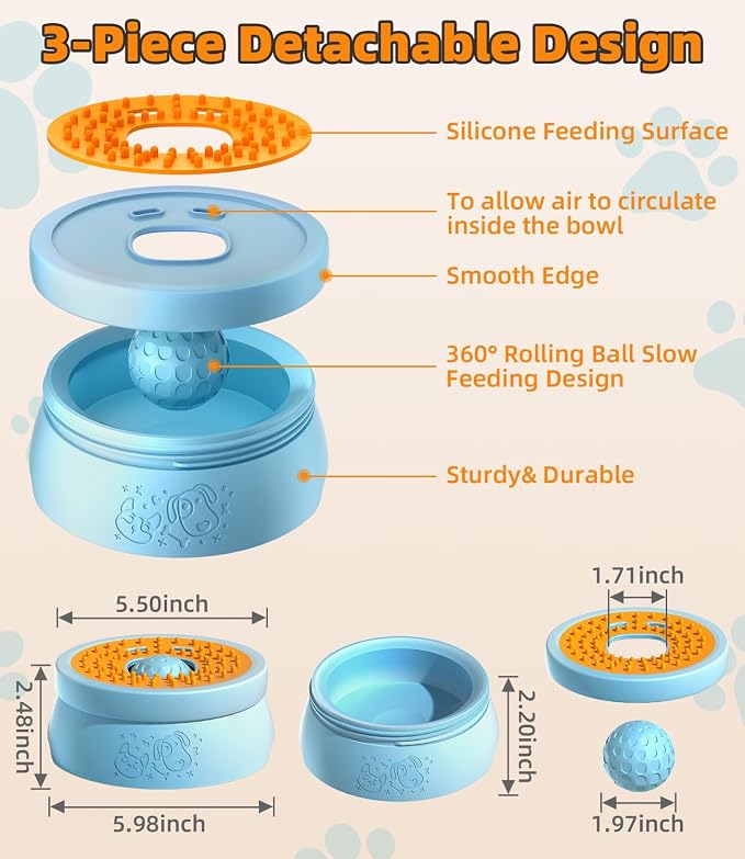 Dog Licking Bowl with Rolling Ball, 2- in-1 Slow Feeder Bowl | For Yogurt, Wet Food & Liquid Treats, Spill Resistant, Anti-Slip, Easy Clean for Dogs & Cats - Image 4