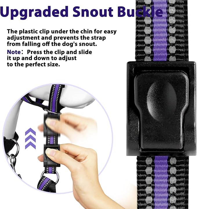 BARKLESS Soft Dog Head Collar, Patented Padded No Pull Head Halter, Training Nose Leash with Safety Link for Medium Large Dogs, Adjustable Muzzle Leash, Easy Control for Walking (XL, Purple) - Image 5