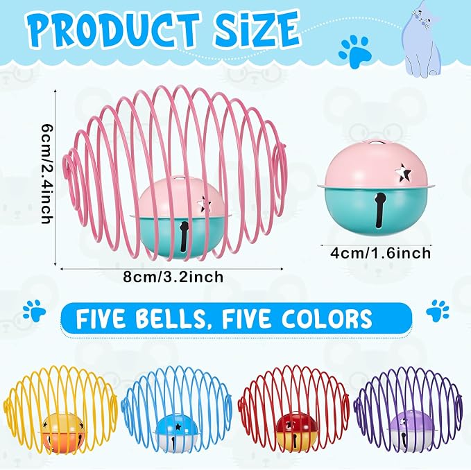 Jecery 5 Pcs Cat Toys Spring,Bell,Multicolor | Interactive Metal Cat Toy, Stretchable Rolling Ball, for Indoor Cats, Colorful Playful Coils, Kitten Pet Supplies - Image 2