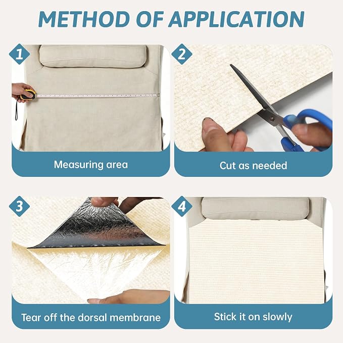 Cat Scratch Mat for Couch Furniture (Off-White, 78.7" x 15.8") | Self-Adhesive Cat Scratcher Carpet, Trimmable DIY Cat Scratch Pad, Furniture Protector for Couch, Wall, Door & Cat Tree - Image 5