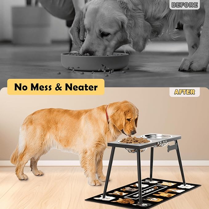 Metal Raised Dog Bowl Stand for Extra Large & Large, Dogs Food & Water Bowls 15" Tall,with Sprill Proof Mat, Raised Stand (70OZ-Stainless Steel Dog Bowls, Mat-20x31) - Image 6