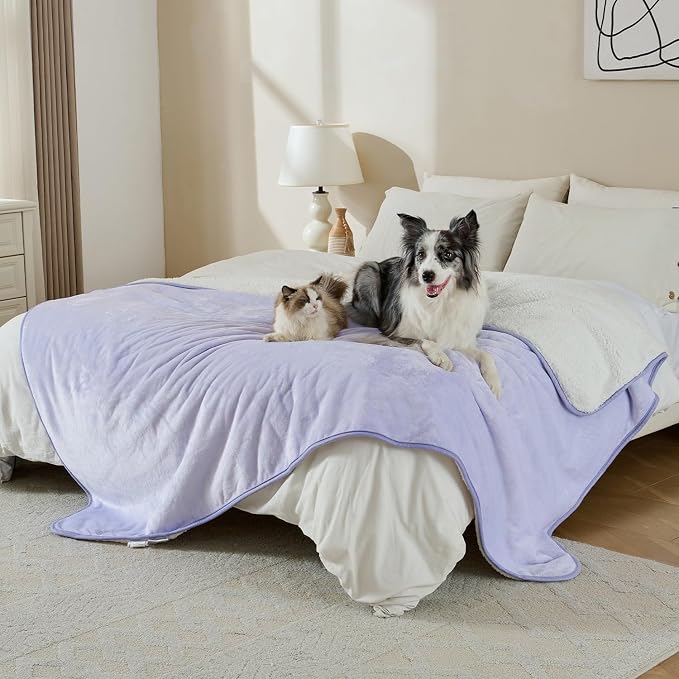 Soft Waterproof Blanket for Bed Couch Sofa, Lilac, 50x60 inches | Liquid Pee Proof Pet Blanket for Dog Puppy Cat, Reversible Sherpa Fleece Blanket for Couch Cover, Furniture Protector - Image 4