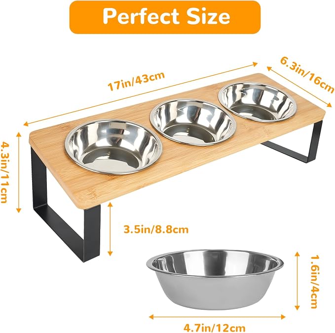 Elevated Cat Bowls with 3 Stainless Steel, 15° Tilted Raised Cat Bowl Set, for Indoor Cats for Small Cats and Puppies Pet Bowls with Stand - Image 3