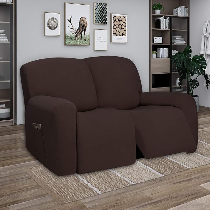 PureFit Super Stretch Loveseat Recliner Sofa Couch Cover with Pocket | 2 Seats Non Slip Soft Sofa Slipcover, Washable Reclining Furniture Protector for Pets (Recliner Loveseat, Chocolate) - Image 2