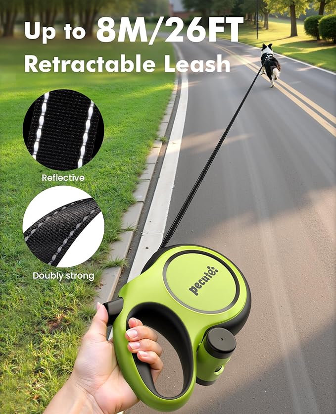 Pecute Retractable Dog Leash 26ft for Large Dogs with Poop Bag Holder | Heavy Duty Retractable Dog Leash for Strong Puller for 33-110 lbs, Anti-Slip Soft Grip, Reflective, 360° No Tangles - Image 2