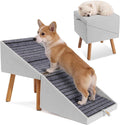 2-in-1 Dog Steps & Ottoman,17.13" H Dog ramp for Couch | Foldable Dog ramp for Small dogs, Non-Slip Wooden Pet ramp for Puppy Senior Injured Dogs (Light Grey) by Ziluce