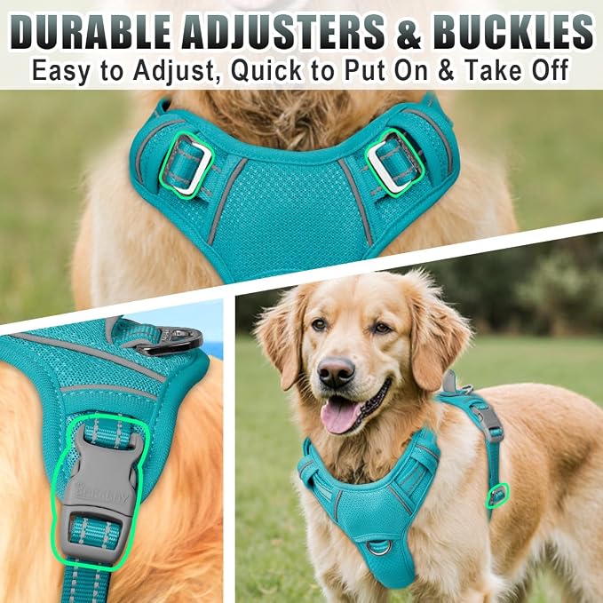 BARKBAY No Pull Dog Harness Large Reflective Dog Harness with Front Clip and Easy Control Handle for Walking Training Running with ID tag Pocket(Ocean Blue,L) - Image 8