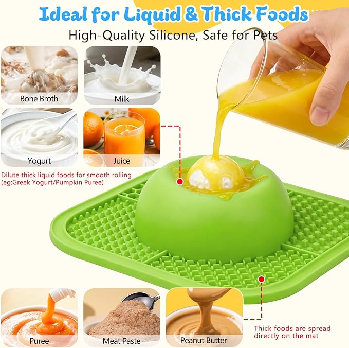 Slow Feeder Dog Bowls & Lick Mat for Liquid and Thick Treat, Anti-Slip Dog Lick Bowl with Interactive Rolling Ball, 5/6 Cup Pup Licking Toy for Large Medium Small Dogs and Cats Green - Image 3