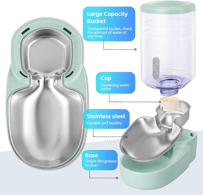Automatic Cat Feeder and Water Dispenser with Stainless Steel Bowl Gravity Food Feeder and Waterer Set for Small Medium Dog Puppy Kitten 1 Gallon x 2(Green) - Image 2