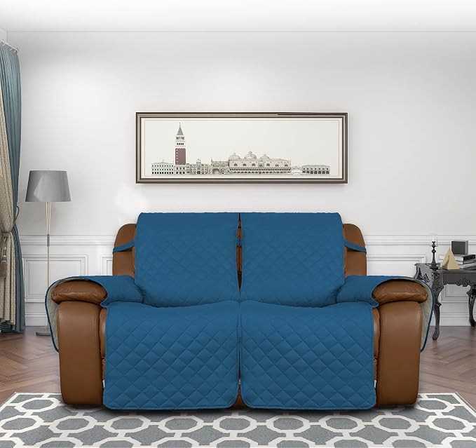 Easy-Going Reversible Couch Cover for 2 Seat Recliner Sofa | Peacock Blue/Beige, Sofa Slipcover For Dogs, Sofa Cover For Loveseat Recliner, Furniture Protector, Pet Friendly - Image 2