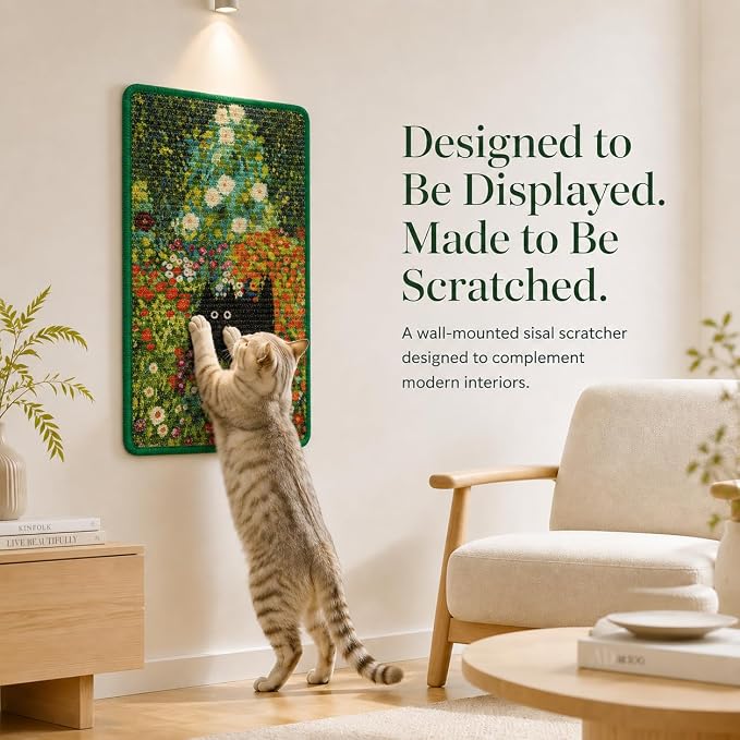 Art Sisal Cat Scratcher Mat, Cat Wall Scratchers for Indoor Cats | Wall Mounted Cat Scratcher, Natural Sisal, No-Drill Hook & Loop Setup, Floor or Wall Use, 23.6 x 15.7 Inch, Flower Garden - Image 8