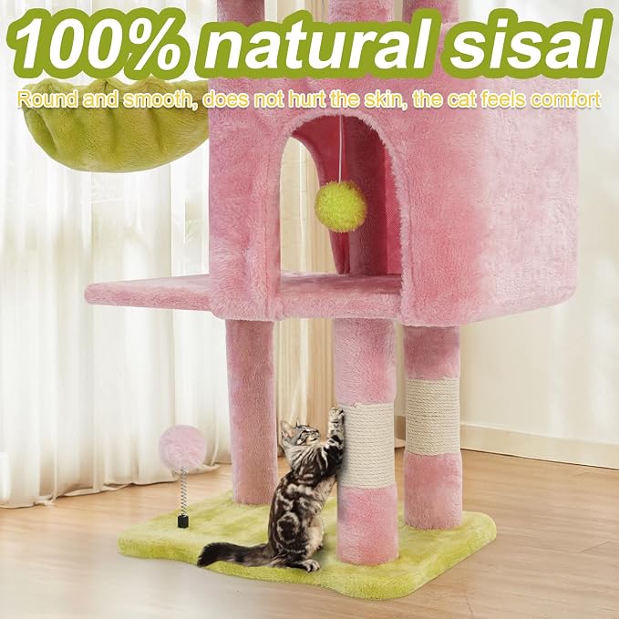 Cat Tree Tower with Hammock,40" Cat Trees for Indoor Cats Large Adult(Pink) | Modern Cat Tree Tower with Scratching Post, Cats Condo Furniture with Cloud Top Perch, Cats Climbing Tower for Kittens - Image 5