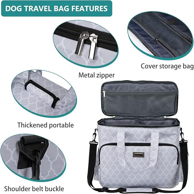 BAGLHER Dog Travel Bag, Pet Travel Bag (ALL Pet Travel Supplies), With 2 Pet Food Containers and 2 Collapsible Silicone Bowls; Essential Kits for Pet Travel DLwhite - Image 4
