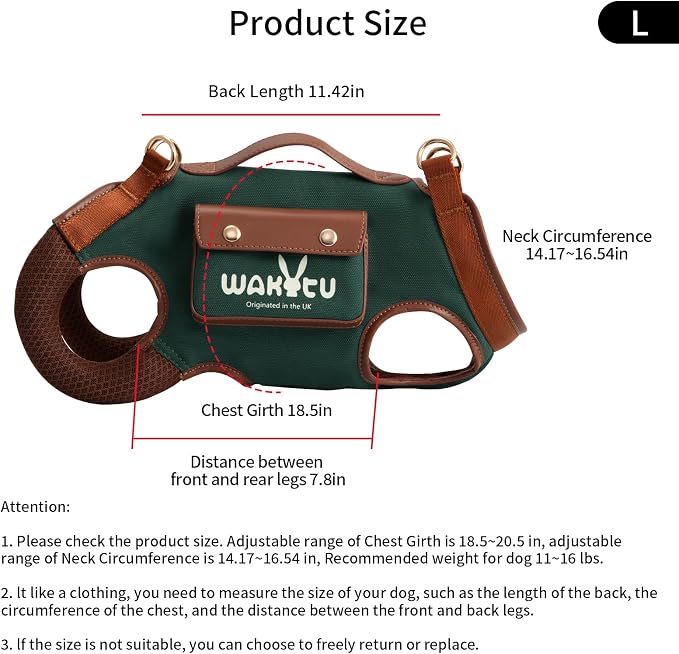 Wakytu Dog Lift Harness Dog Carrier Sling for Small Dogs & Cats,L | stylish puppy sling carrier with handle & pocket,adjustable leash,walking & travel - Image 5