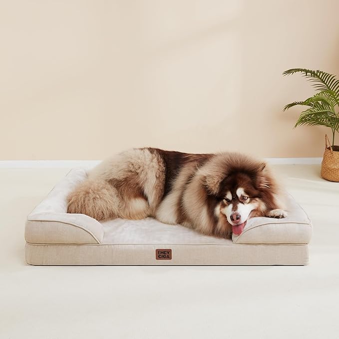 EHEYCIGA Orthopedic Dog Beds Large Sized Dog, Waterproof Washable Pet Bed | Non-Slip Bottom and Egg-Crate Memory Foam XL Dog Couch Bed with Washable Removable Cover, Beige - Image 9