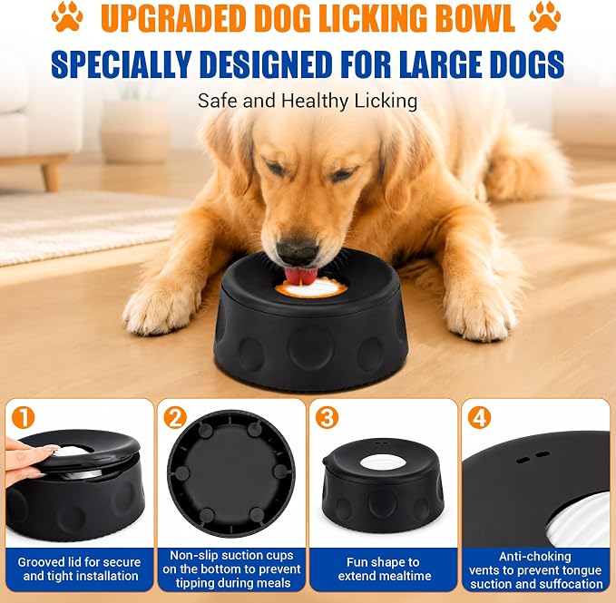 Slow Feeder Dog Bowl, Large Capacity Silicone for Medium & Large Dogs | Dog Lick Bowl with Rolling Ball for Liquid Treat, Snap-on Bowl Lid & Non-slip Suction Cup Base, Dog Lick Toys for Anxiety - Image 2