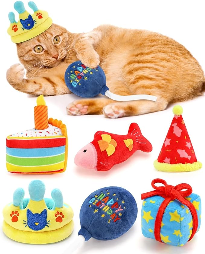 CiyvoLyeen Plush Birthday Catnip Toys for Indoor Cats 6 Pack | Interactive Birthday Cake Cat Chew Toys, Boredom Relief, Soft Durable Plush with Catnip, Funny Gift for Cat Lovers & Kitten by CiyvoLyeen
