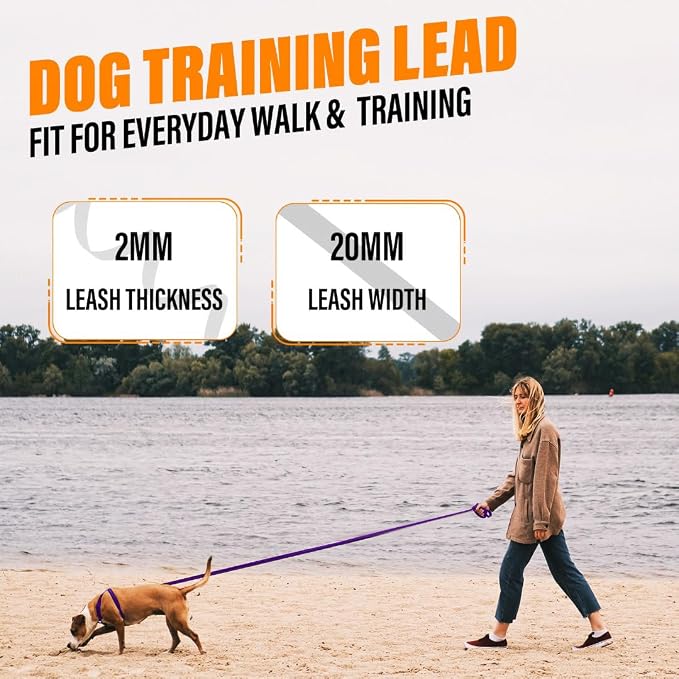 Long Line Dog Training Leash with Padded Handle, 100 ft, Purple | Durable nylon webbing with reinforced stitching and 360° swivel clip for recall and obedience - Image 7